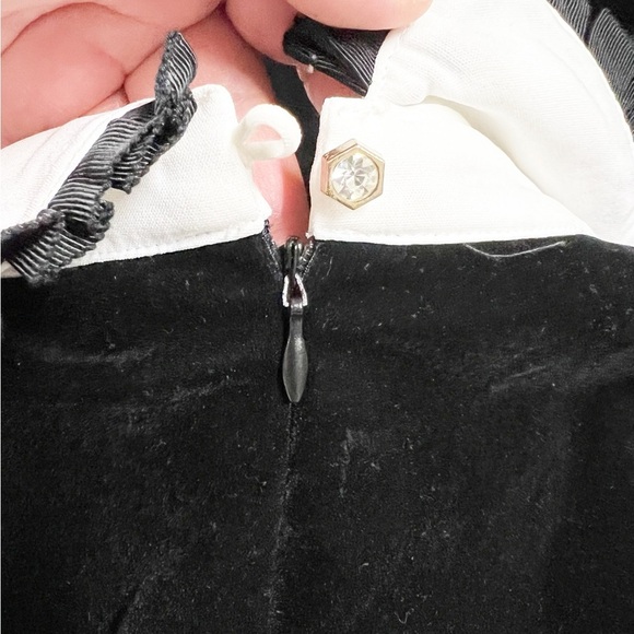 BURRYCO Womens Black Velvet Peter Pan Collar Embroidered Pocket A Line Dress - Picture 9 of 14